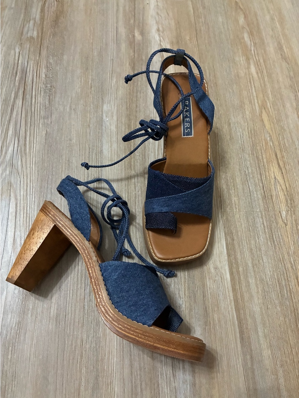 Denim strappy heels